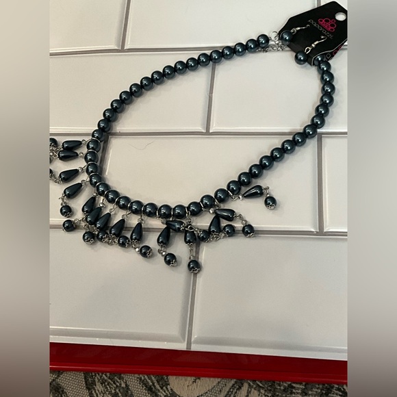 Paparazzi | Slate Blue Beaded Necklace with Fringe Design & Earrings - Picture 7 of 15